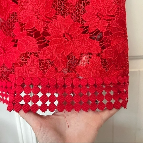 Nicholas Floral Lace Rouleau Ball Dress in Hibiscus Red - Picture 6 of 10